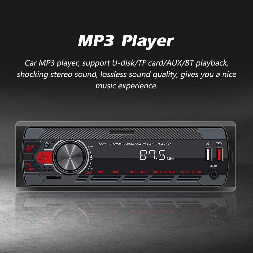 Car Mp3 Player Bt Stereo Receiver Fm Radio Hands-free Calling Support Usb Charging U-disk/tf Black