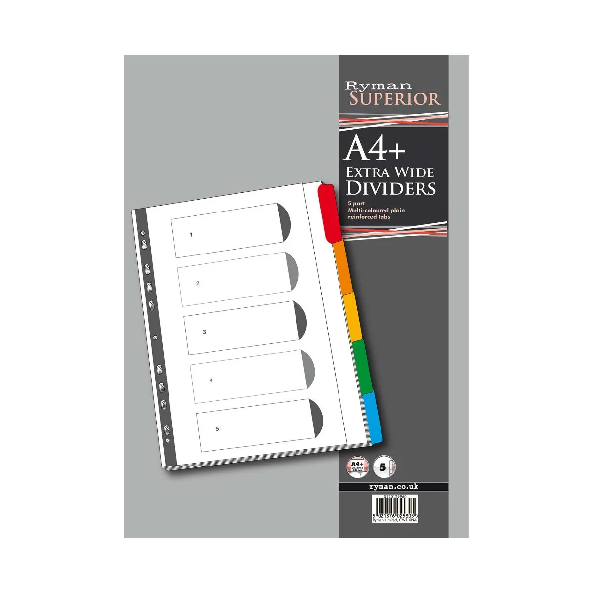 Exacompta Ryman 5 Part Dividers Indexed Extra Wide Coloured Tab, white