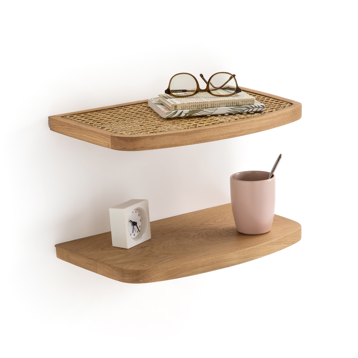 La Redoute Interieurs Set of 2 Buisseau Bedside Wall Shelves in Rattan & Oak by La Redoute