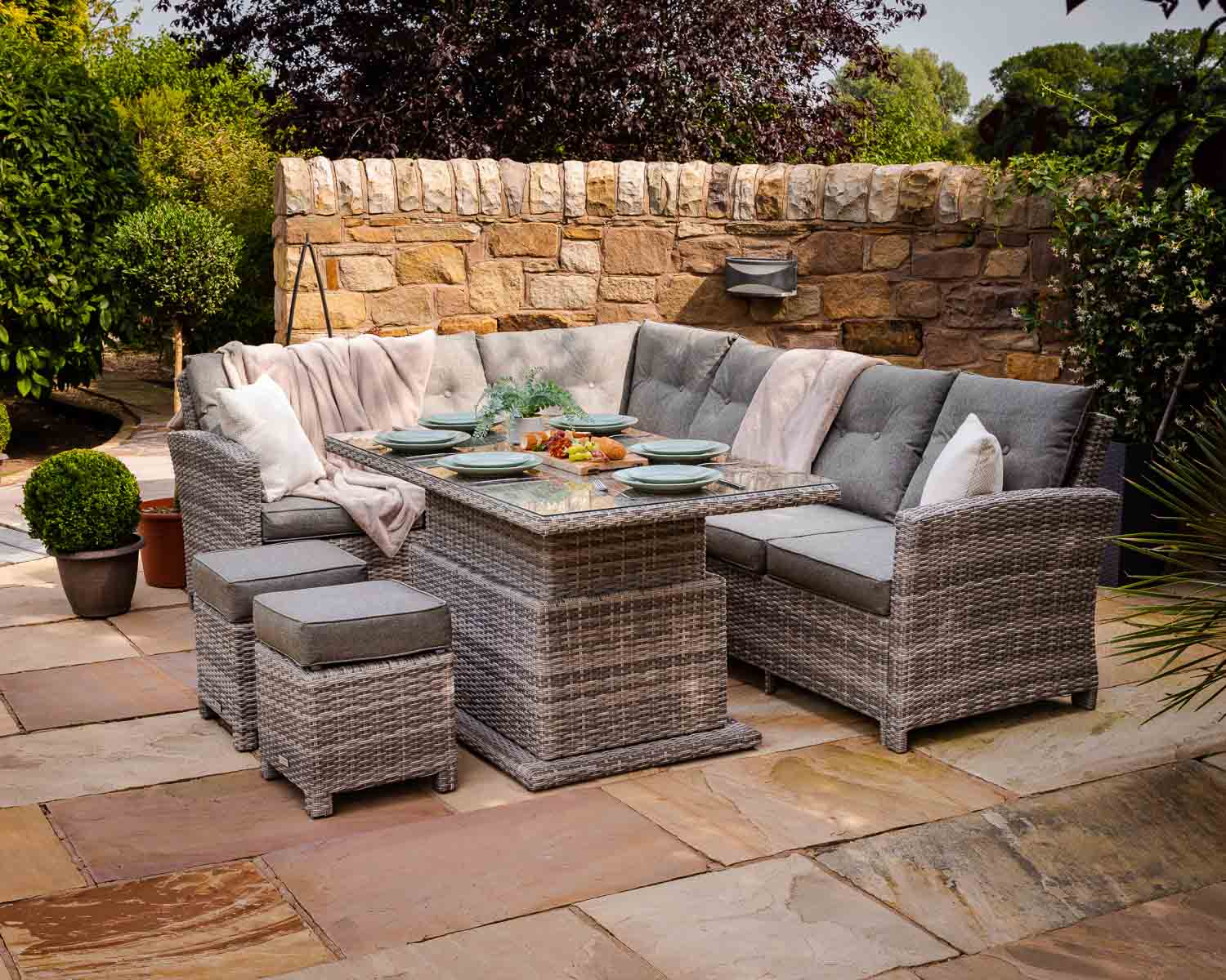 Rattan Direct Rattan Garden Corner Dining Set in Grey - Adjustable - Sorrento