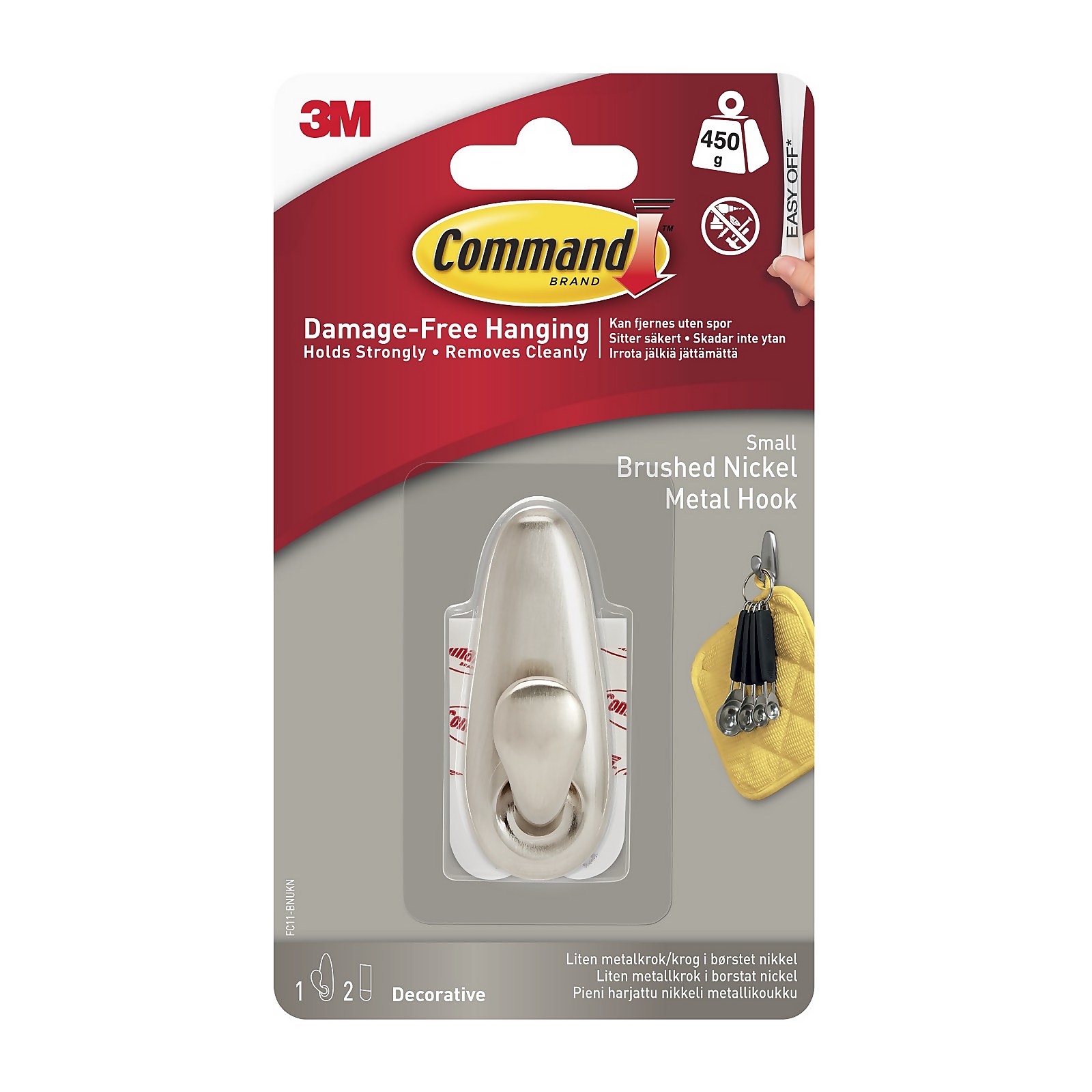 3M Command Small Self-Adhesive Forever Classic Metal Hook - Brushed Nickel