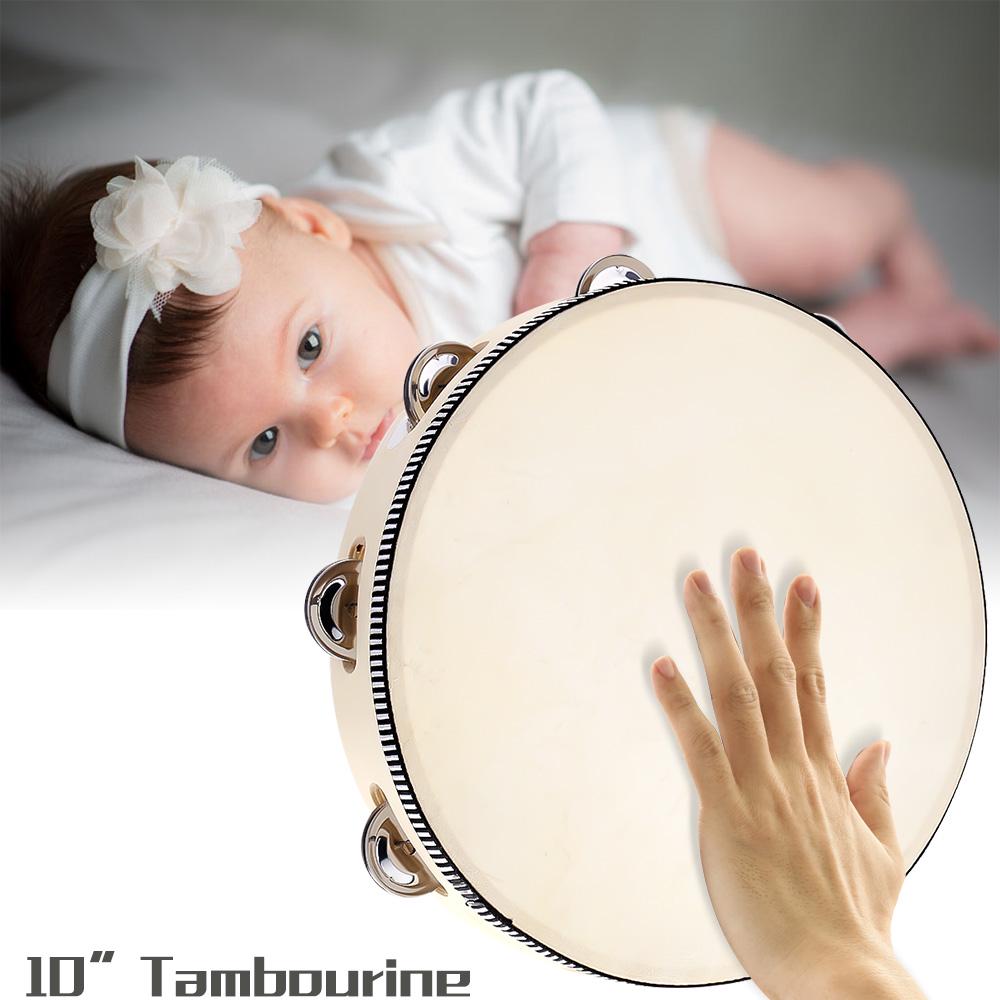 MUSICA 10 Hand Held Tambourine Drum Bell Birch Metal Jingles Percussion l Educational Instrument
