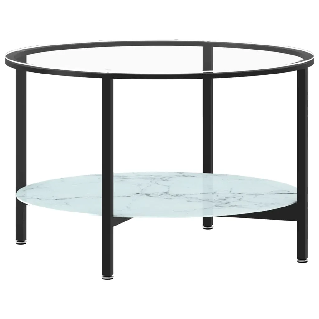 VidaXL Tea Table Black and White Marble 70 cm Tempered Glass