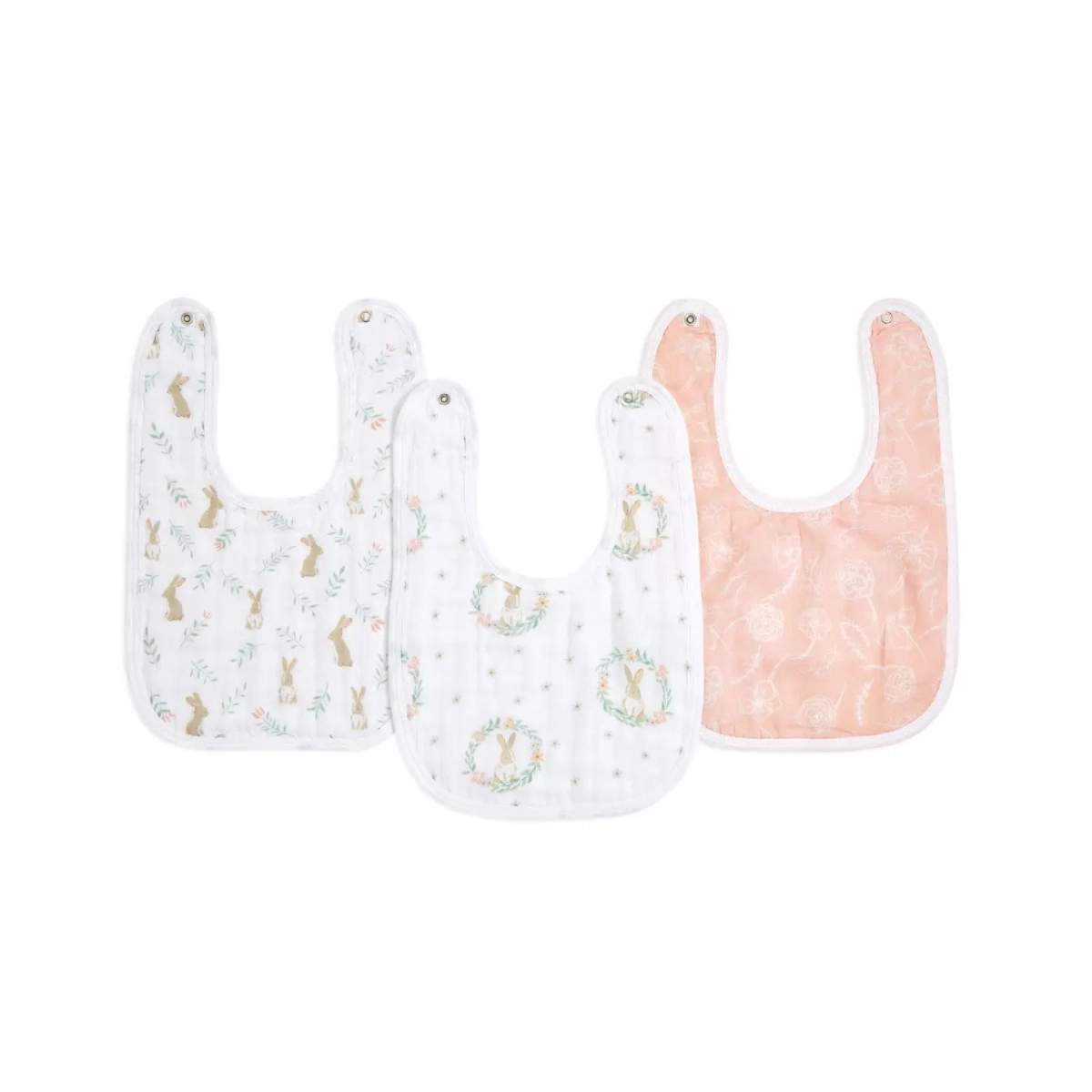 Aden + Anais Essentials Cotton Muslin Baby Snap Bibs - 3 Pack - Blushing Bunnies | Blushing Bunnies