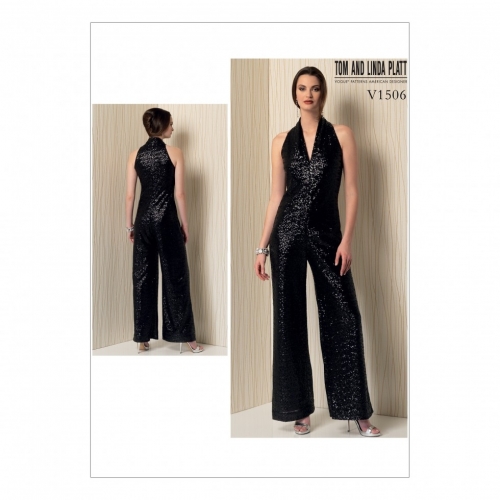 Vogue Patterns Woman\'s Sleeveless Wide-Leg Jumpsuit Sewing Pattern V1506 Sizes - XSM-XXL
