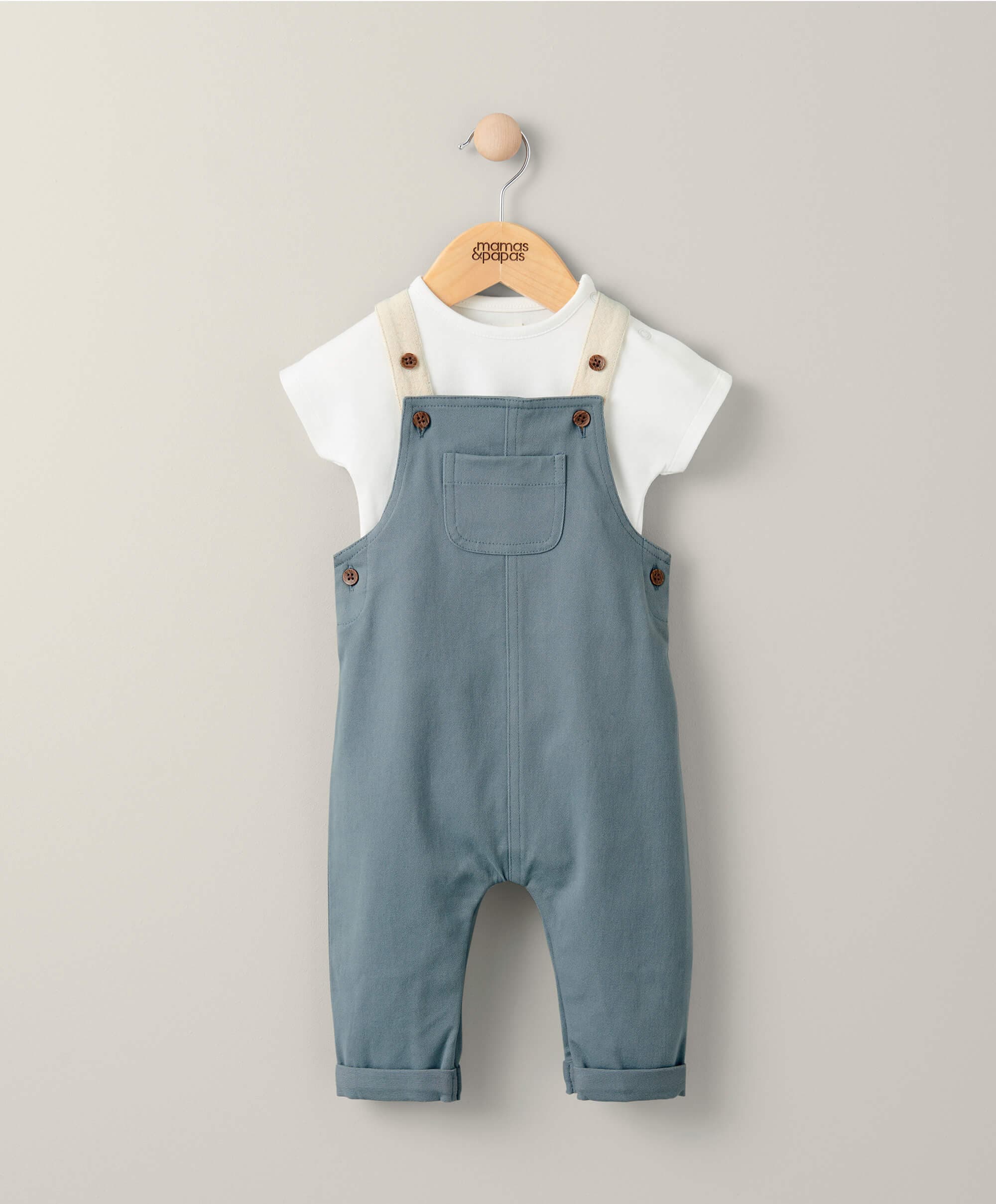 Mamas & Papas Baby Boys 2 Piece Blue Dungaree Set - Blue, Blue, Size 0-3 Months