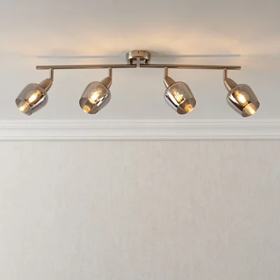 B&Q Kleo Satin Nickel Effect Mains-Powered 4 Lamp Spotlight Bar