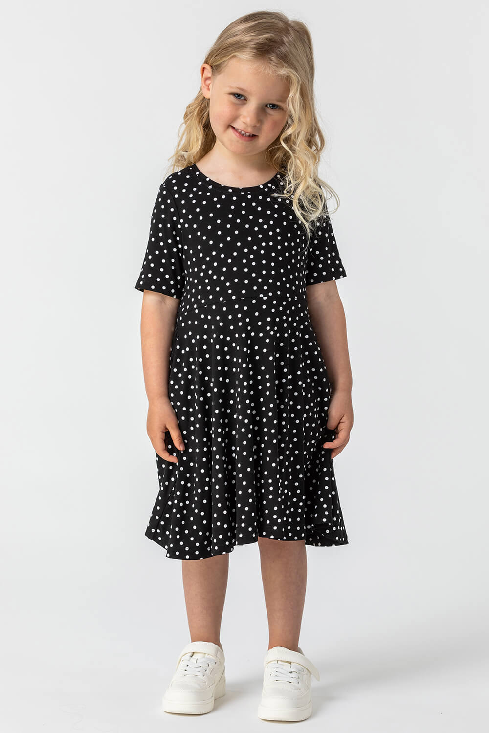 Roman Originals Girls Polka Dot Skater Dress in Black