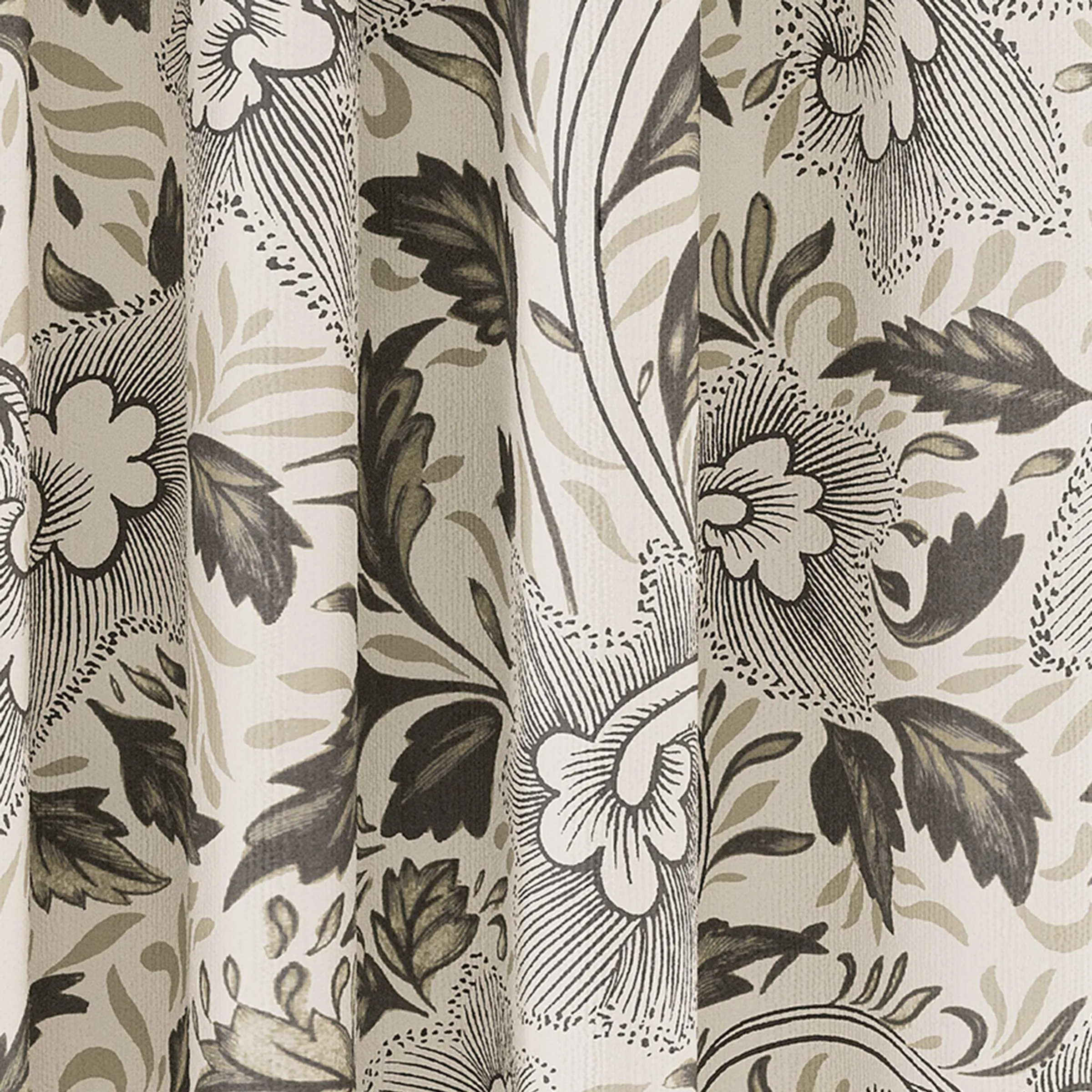 V & A Ornamental Bloom Lined Curtains 90" x 90", Linen & Grey