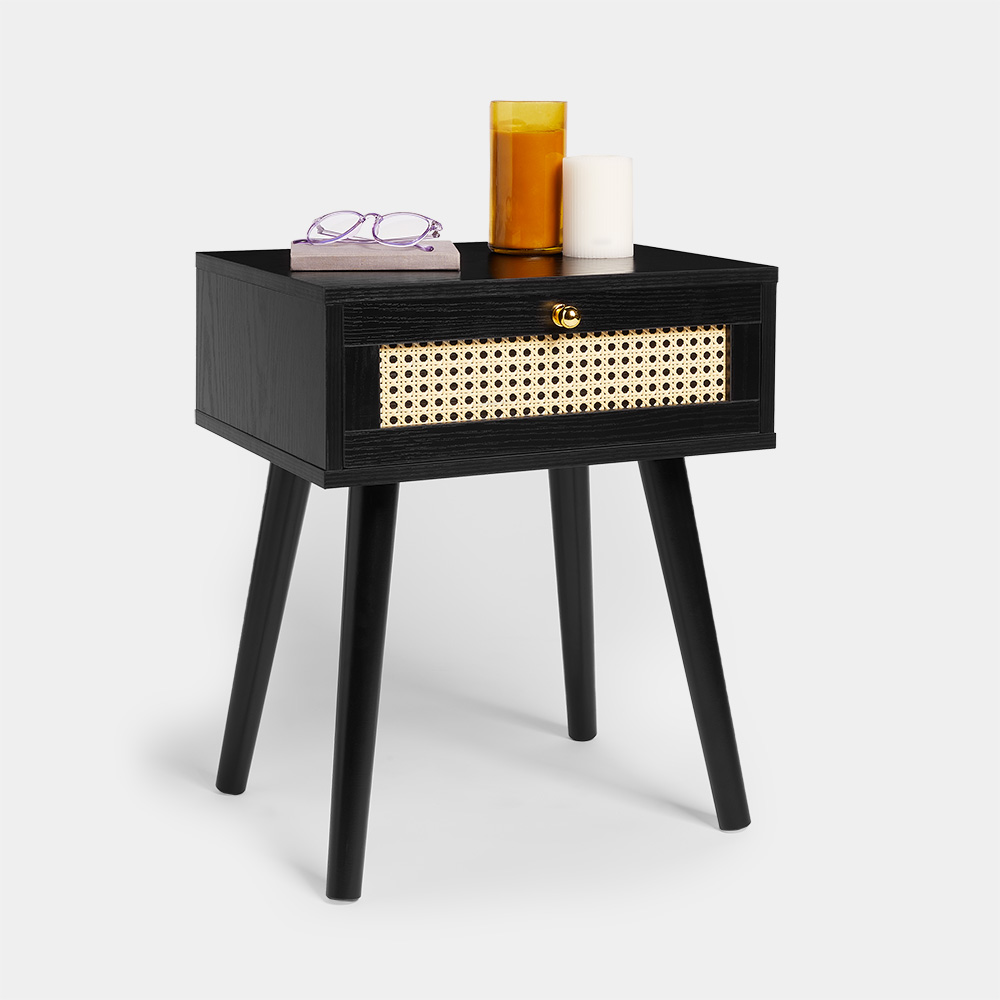 VonHaus Whitworth Cane 1 Drawer Side Table - Living Room Furniture - End Tables -