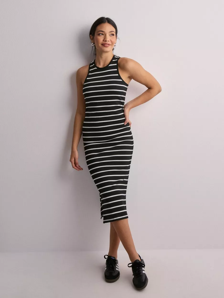 Only Stripe Racer Neck Midi Dress - Black, Black, Size Xs, Women