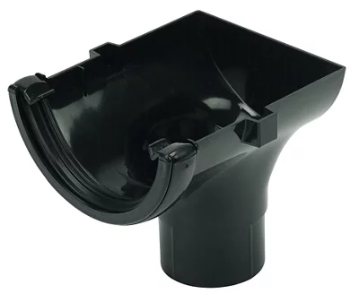 Floplast Plastic Guttering 112mm Half Round Black Stopend Outlet RO2B