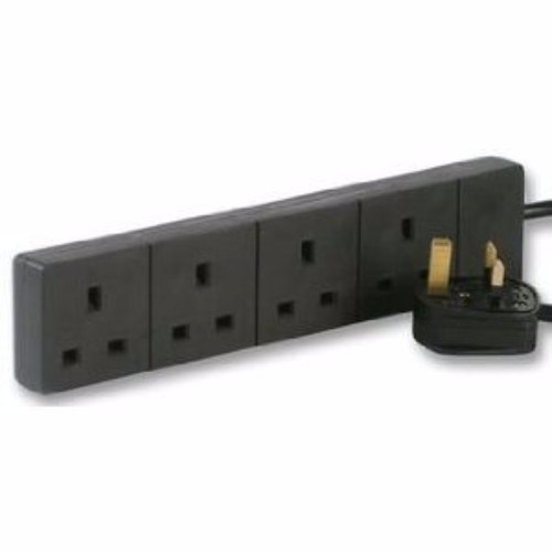 Zexum Black UK 3 Pin Plug 4 Gang Extension Lead - 0.5 Metre