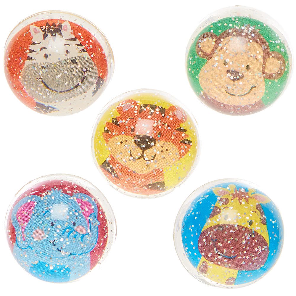 Baker Ross Jungle Chums Glitter Bouncy Balls (Pack of 10) Pocket Money Toys, Gifts For Children