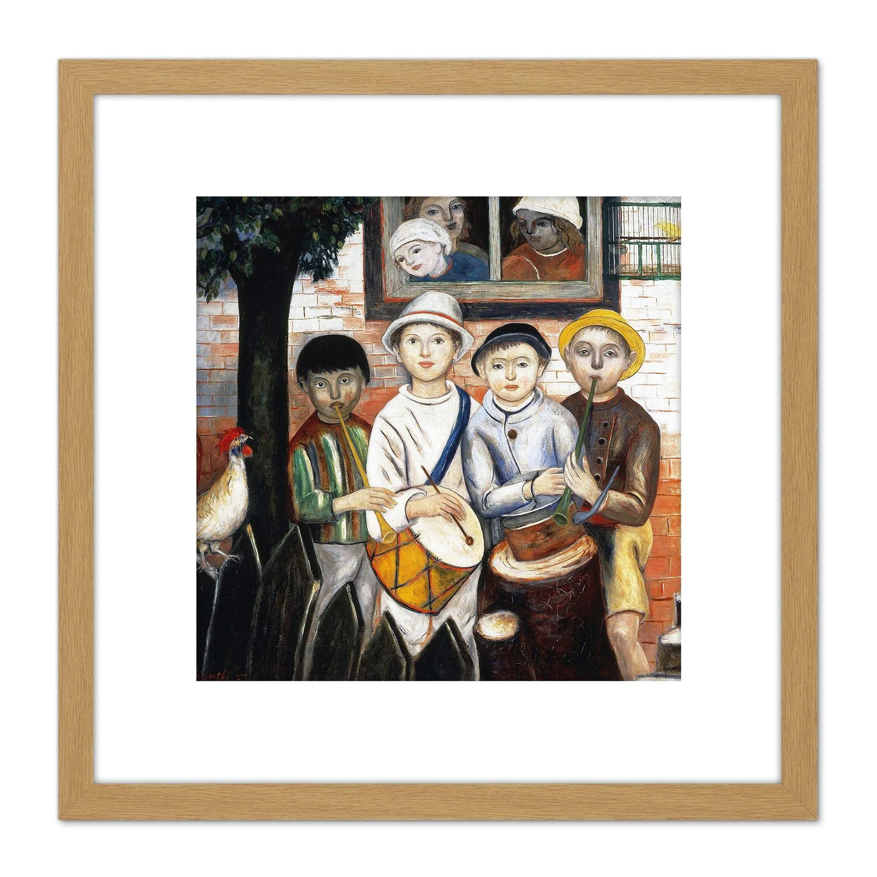 Artery8 Makowski Childrens Music Band Painting 8X8 Inch Square Wooden Framed Wall Art Print Picture with Mount
