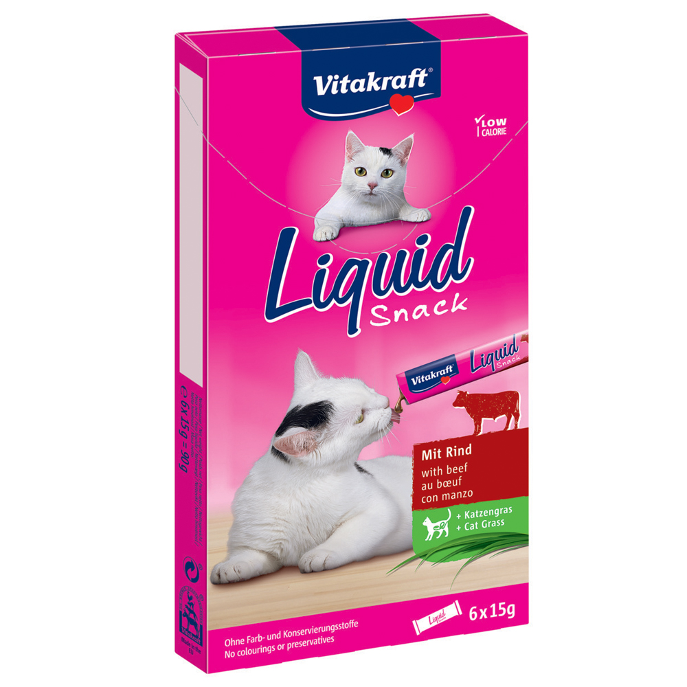 Vitakraft Cat Liquid Snack with Beef & Inulin - Saver Pack: 24 x 15g