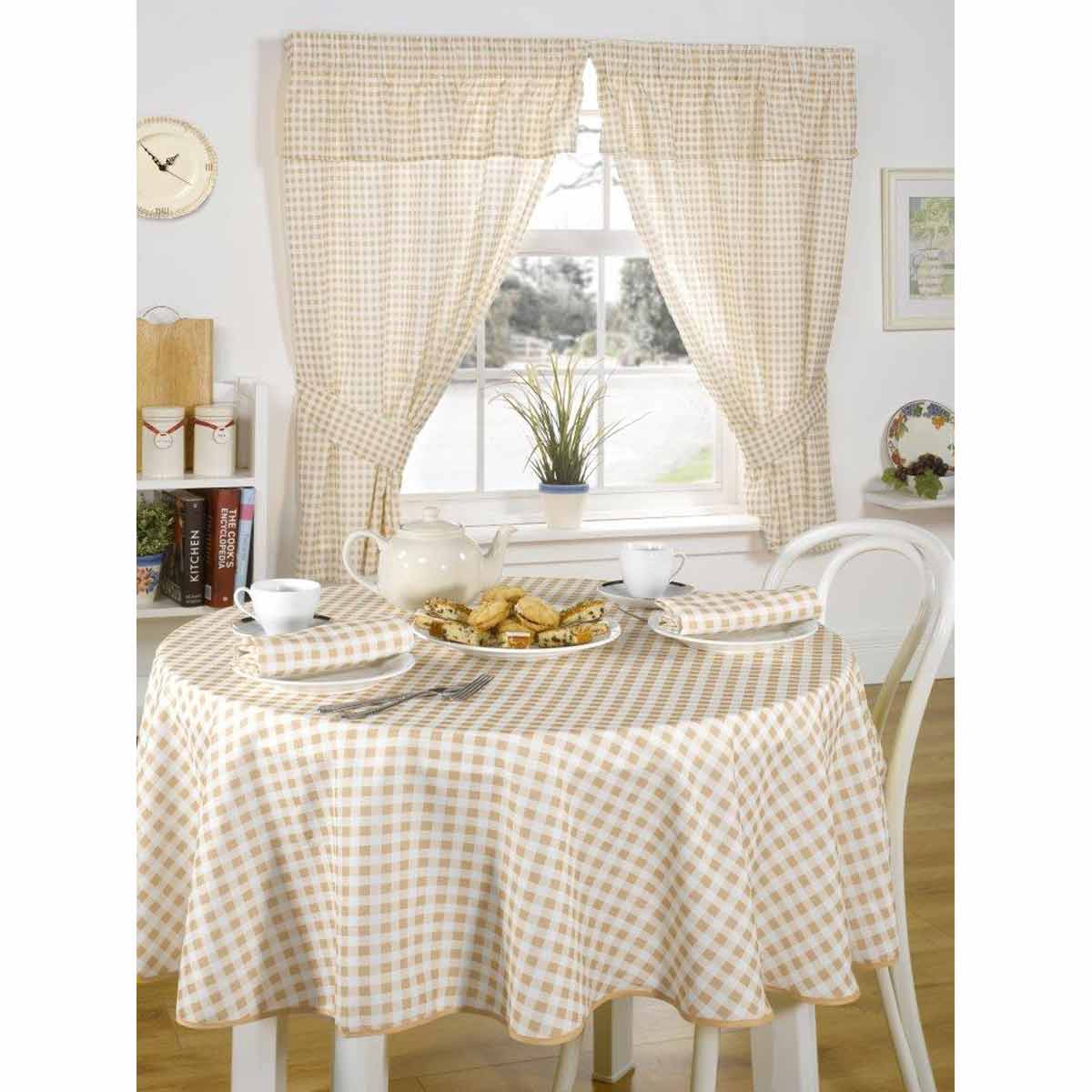 Emma Barclay Molly Gingham Check Tablecloths & Napkins Beige - 63'' Round