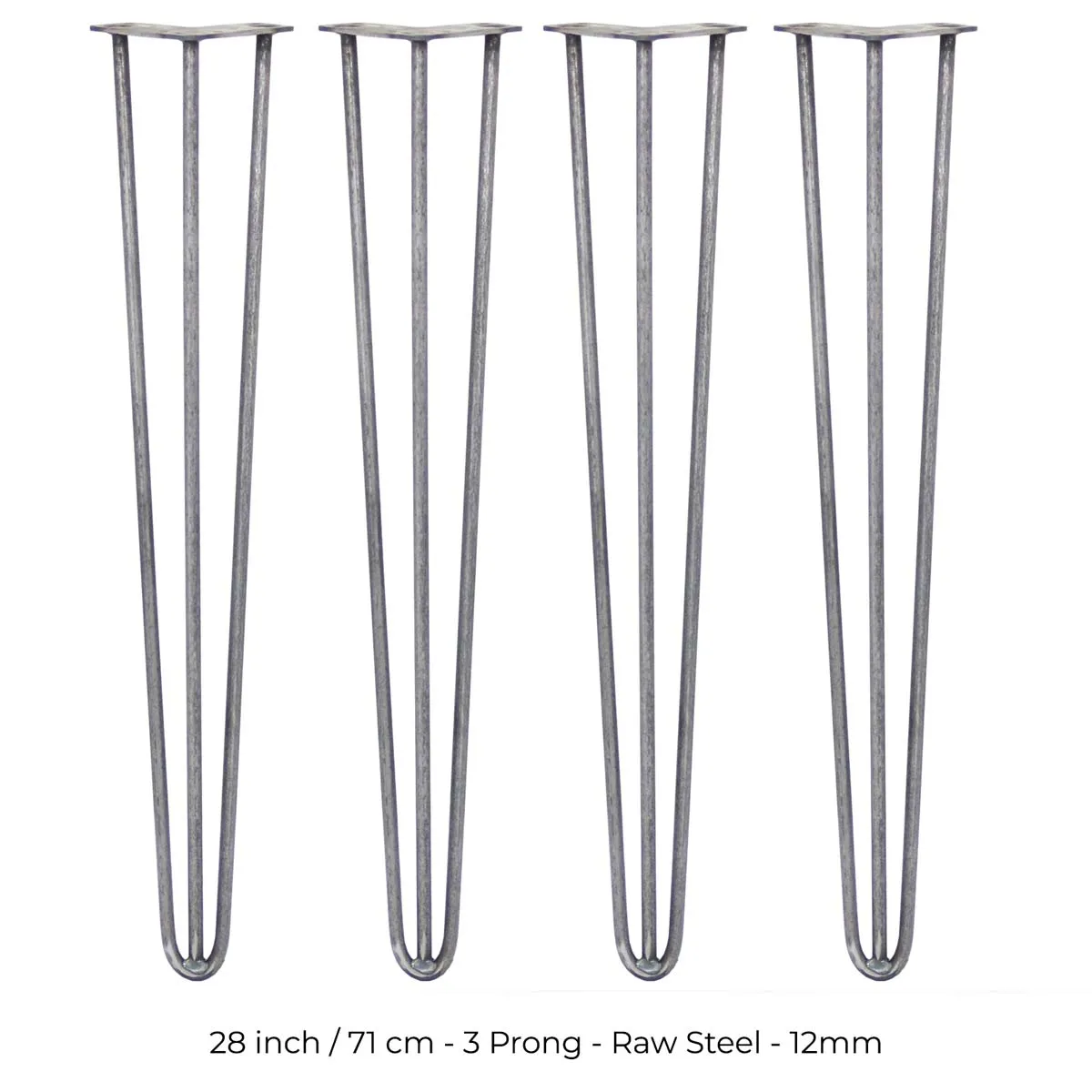 Groupon Goods Four Hairpin Furniture Legs: 28/Raw Steel/Three-Prong-12mm