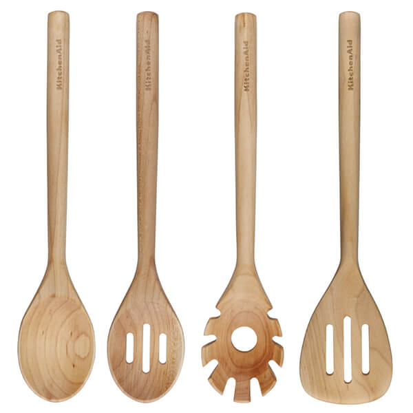 KitchenAid 4-Piece Bamboo Tool Set with Spoon Spatula, Solid Turner, Slotted Turner and Slotted Spoon
