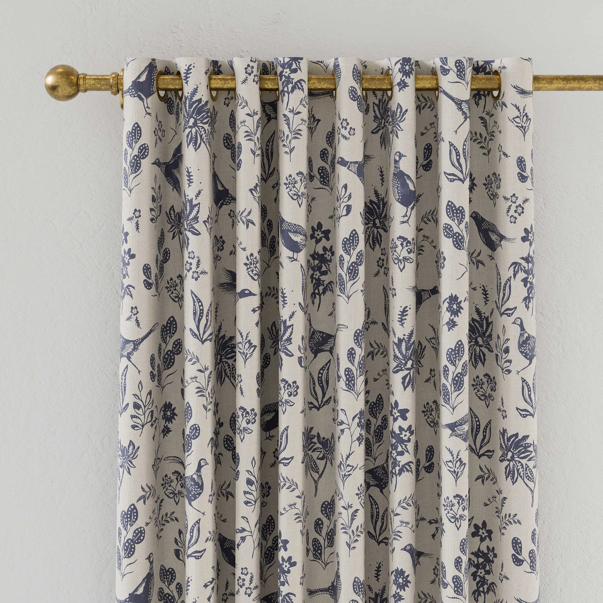  Festival Pheasants Lined Curtains 90" x 54", Blue