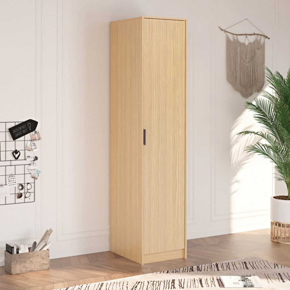  1 Door Wardrobe - Oak Effect Colour: Medium Wood Tone