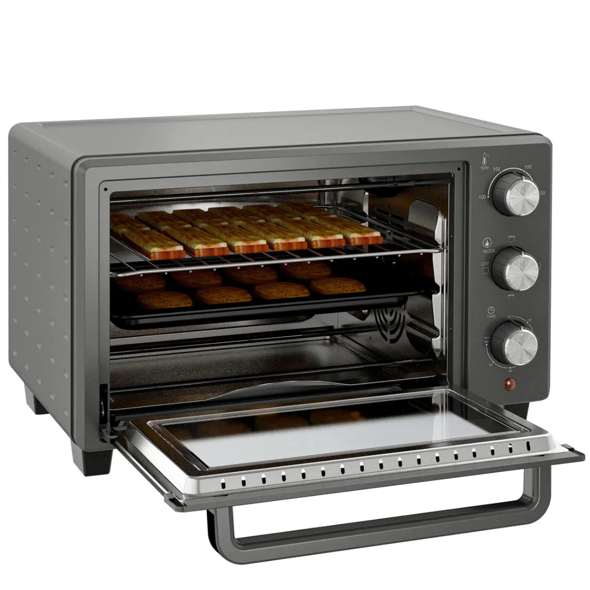  Mini Electric Oven 21L Countertop with Adjustable Temperature Timer - Grey