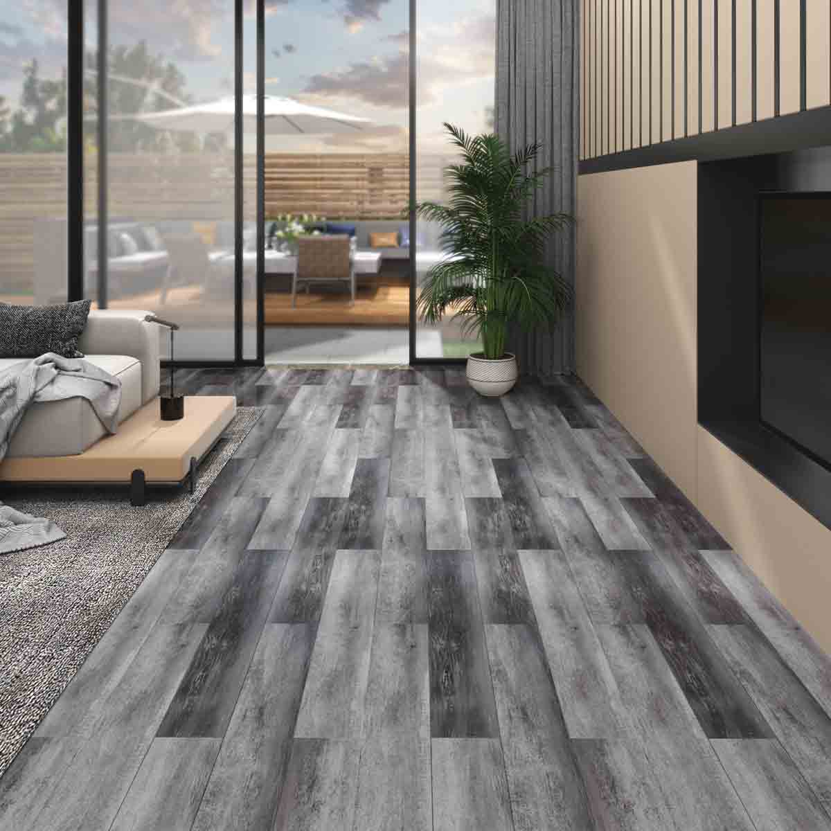 VidaXL PVC Flooring Planks 5.02 m² 2 mm Self-adhesive Shiny Grey