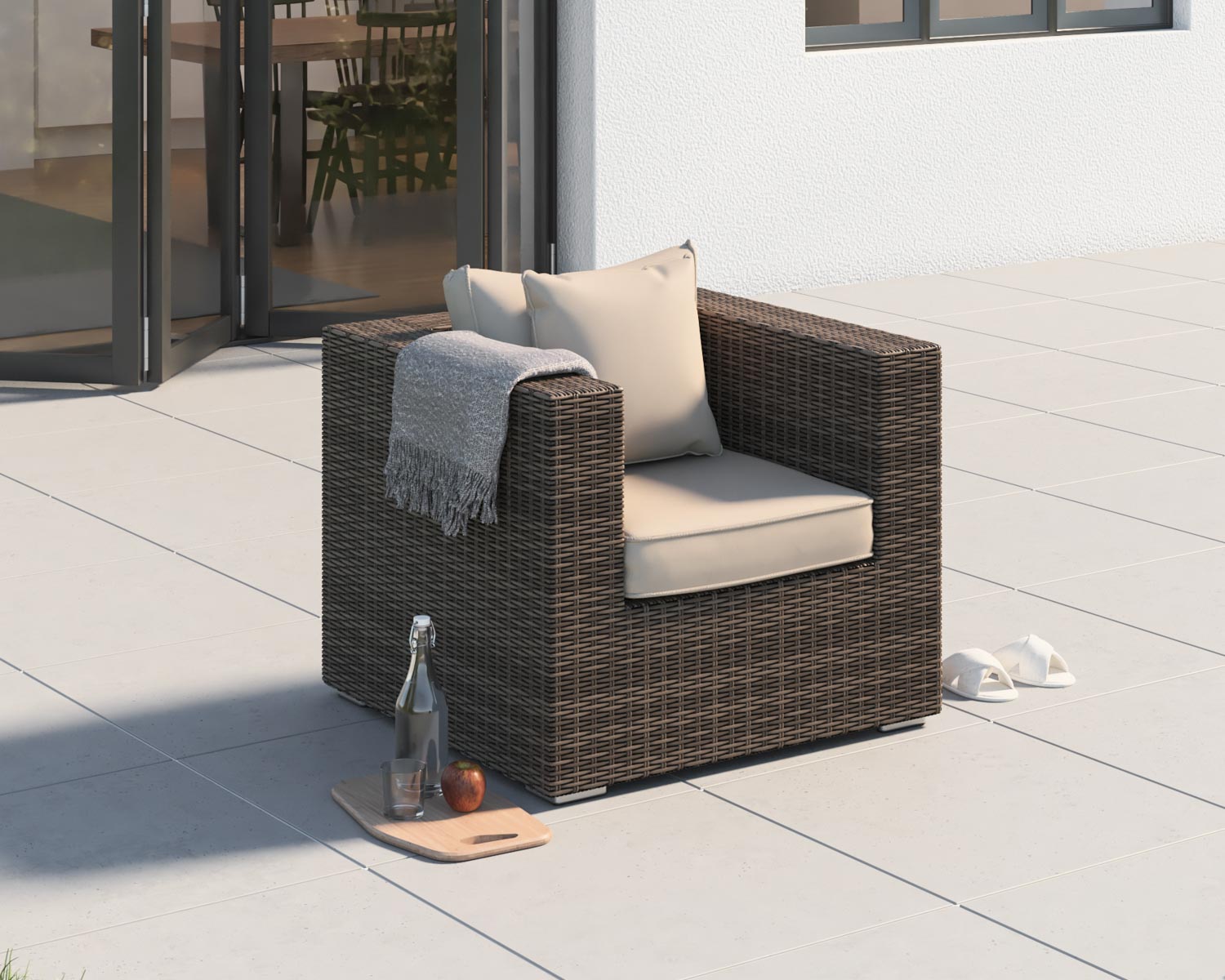 Ascot Rattan Garden Armchair in Premium Truffle Brown and Champagne