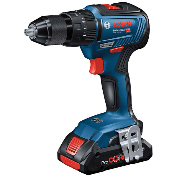 Bosch Professional Bosch GSB18V-55 18V Brushless Combi Drill with 2x 4.0Ah ProCore Batteries
