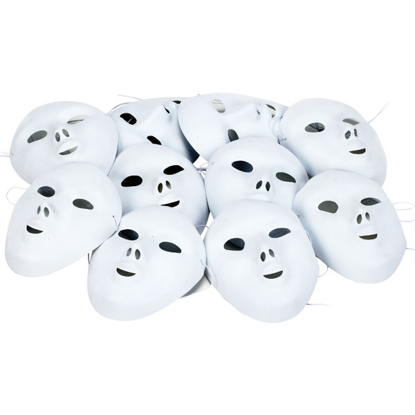 Artstraws Full Face Masks Flock Finish White With Elastic (pk/10)