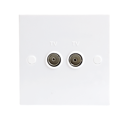 Knightsbridge White Twin Coaxial TV Outlet Un-Isolated Single Wall Plate