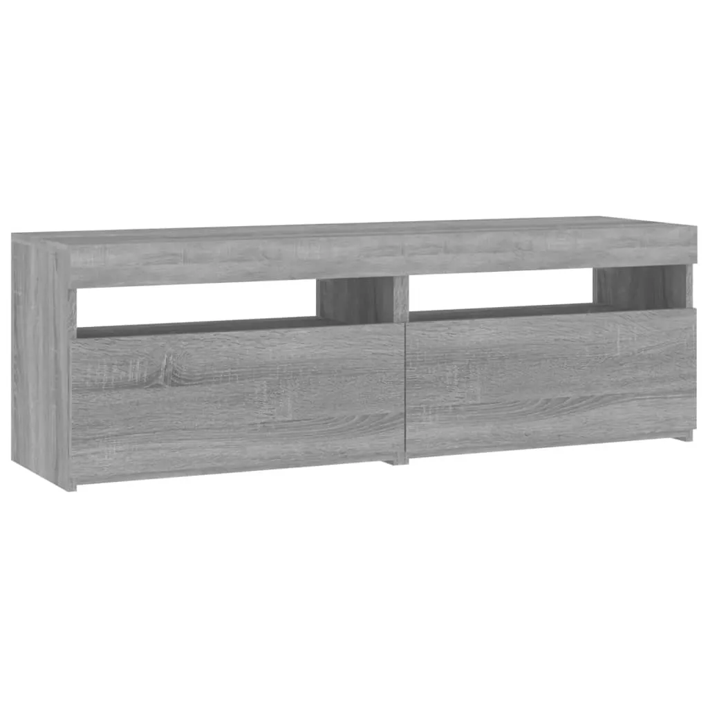 (grey sonoma, 2) 2x TV Cabinets with LED Lights Brown Oak Media Unit Sideboard TV Stand