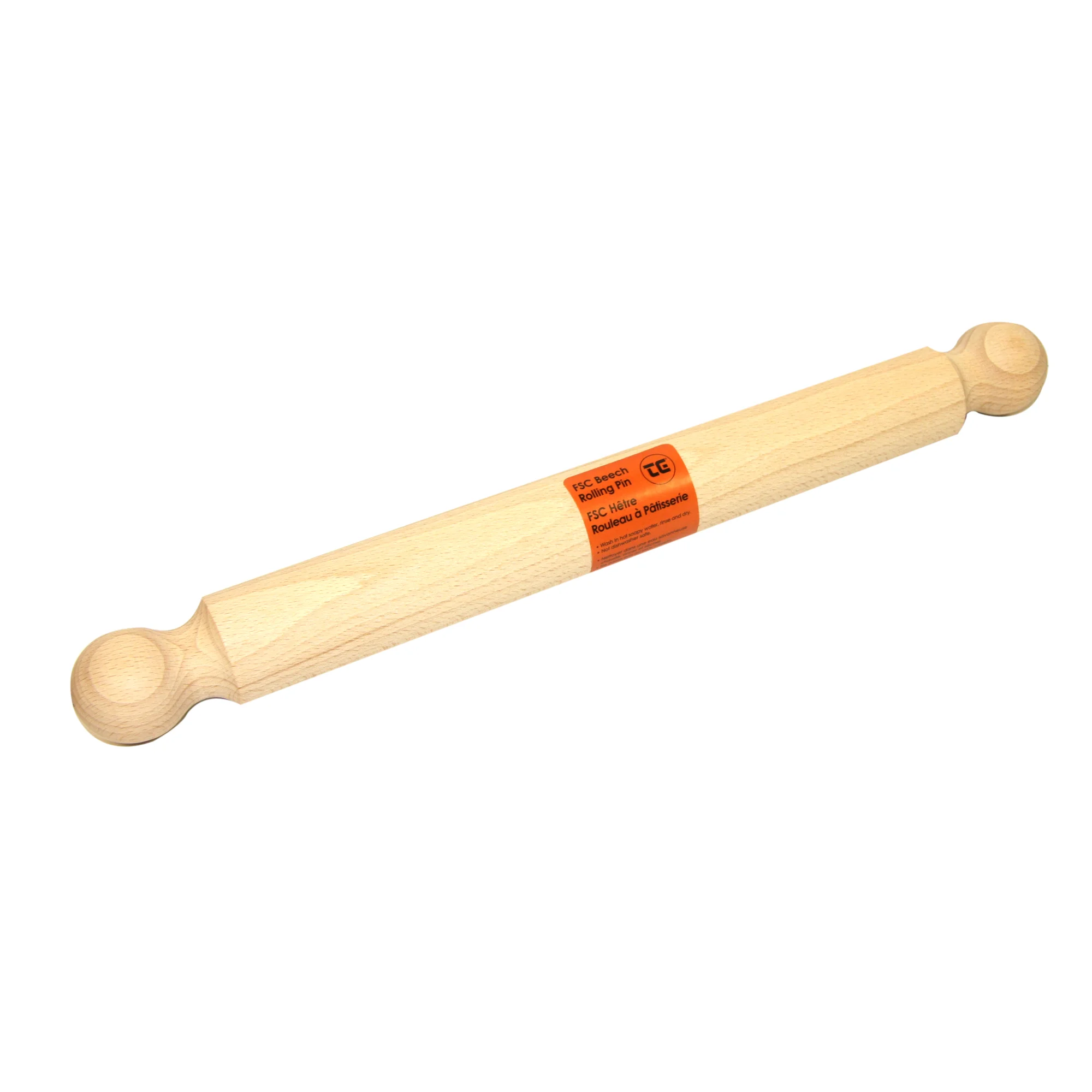 40cm FSC Beech Wooden Rolling Pin with FSC Rounded Ends | Brown | By T&G