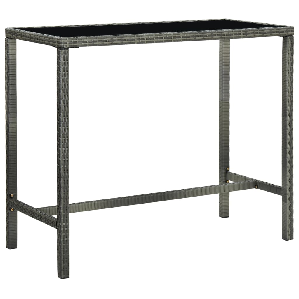 VidaXL Garden Bar Table Grey 130x60x110 cm Poly Rattan and Glass