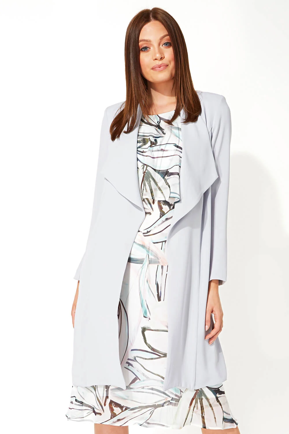 Roman Originals Soft Longline Duster Jacket in Light Grey