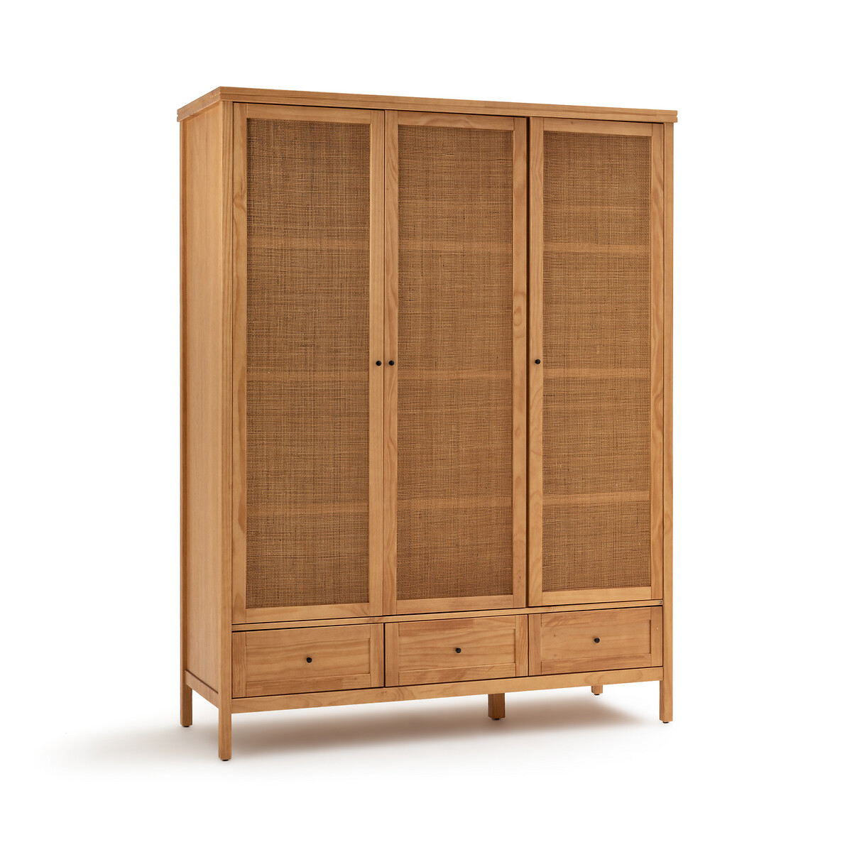La Redoute Interieurs Gabin Solid Pine & Rattan Triple Wardrobe by La Redoute