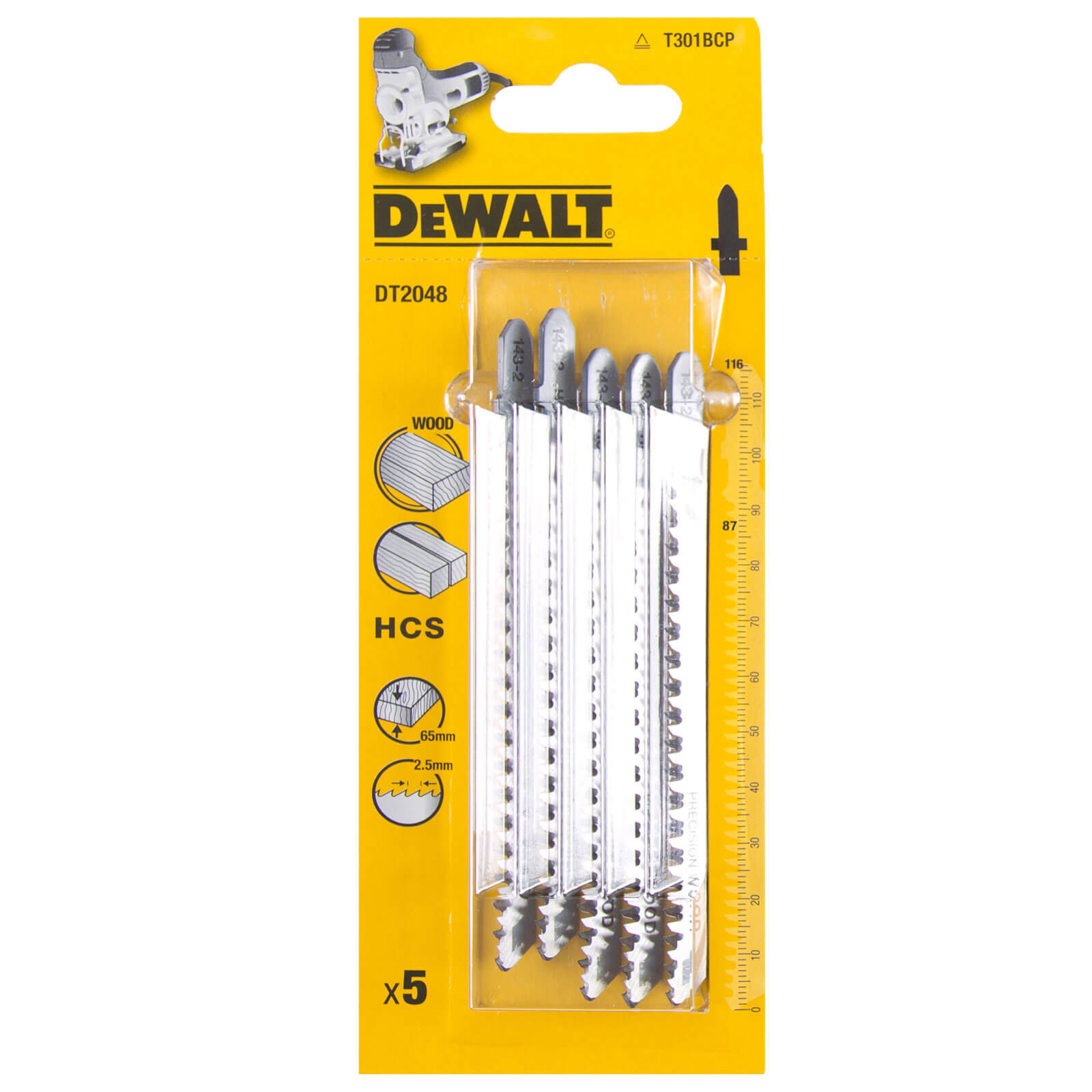 DeWalt T301BCP HCS Wood Cutting Jigsaw Blades Pack of 5