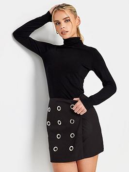 Pixie Girl Pixiegirl Black Eyelet Detail Wrap Mini Skirt 8 | Petite Women's Skirts