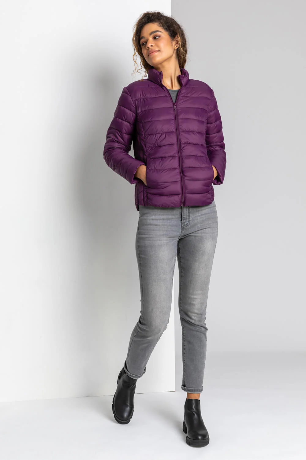 Roman Originals Lightweight Padded Coat in Purple