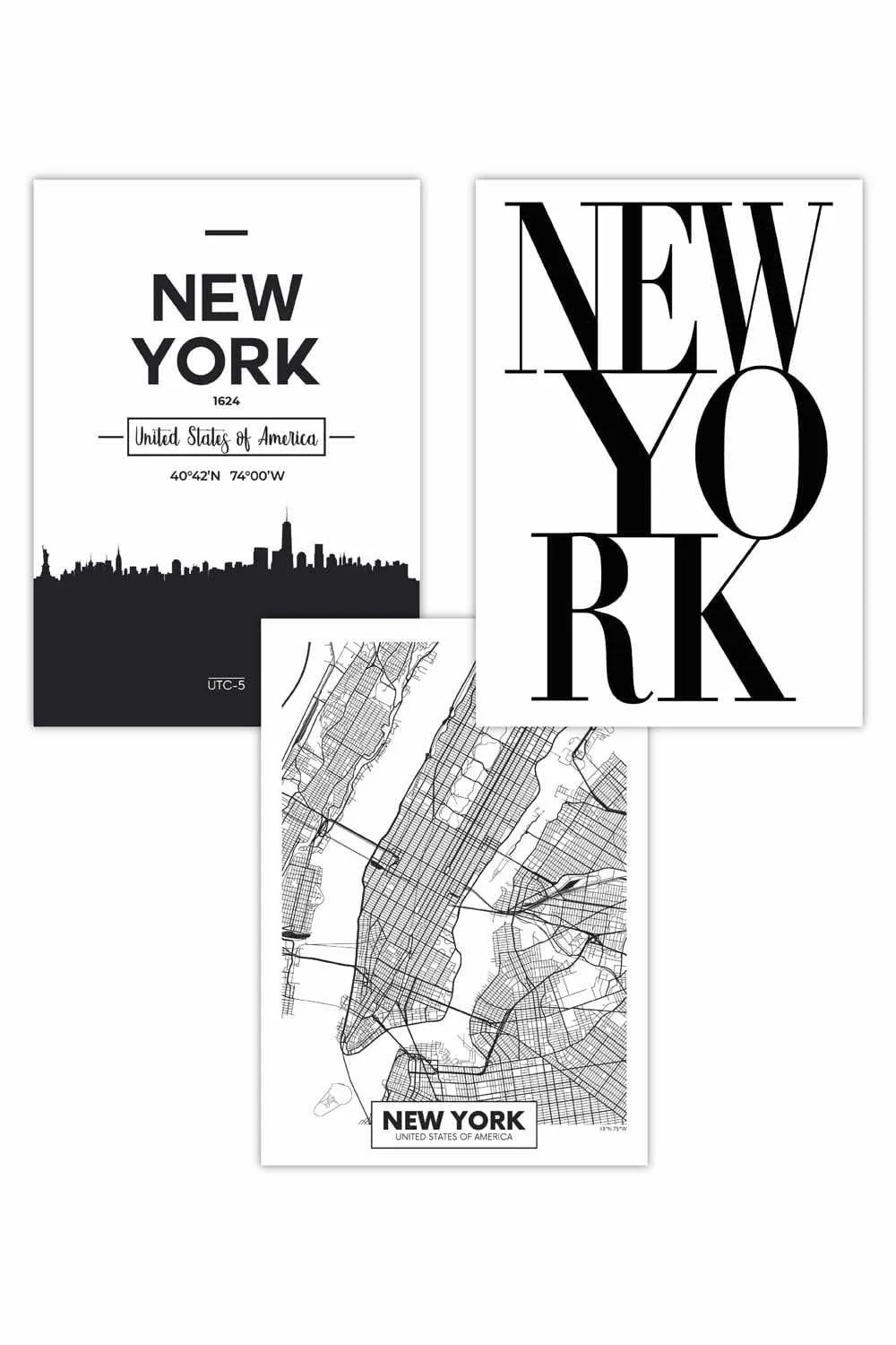Artze Set Of 3 New York Skyline Street Map City Prints Art Posters