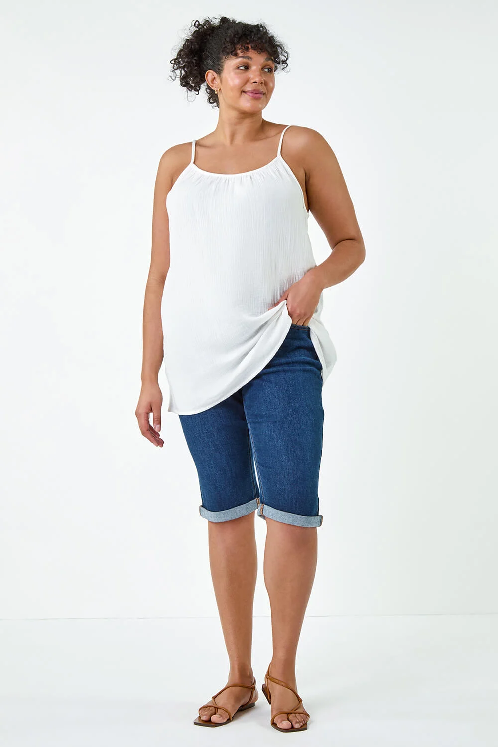 Curve Cotton Cami Top in Ivory