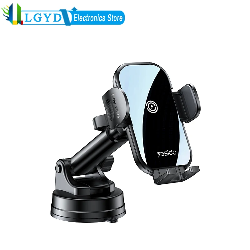 Yesido C197 15W Fast Charge Retractable Car Holder 2 in 1 Suction Cup Type Wireless Charging Phone