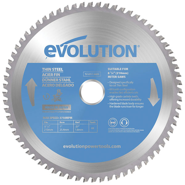Evolution Thin Steel Cutting Mitre Saw Blade 210 x 25.4mm x 68T