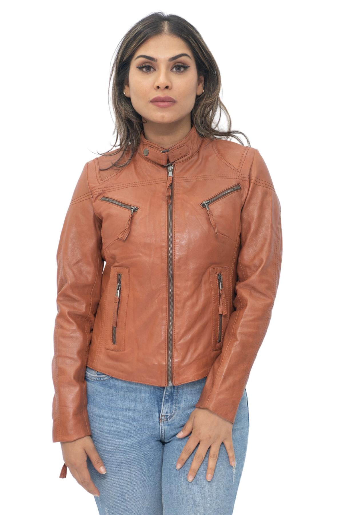 Infinity Leather Casual Slim-Fit Leather Biker Jacket-Tulsa