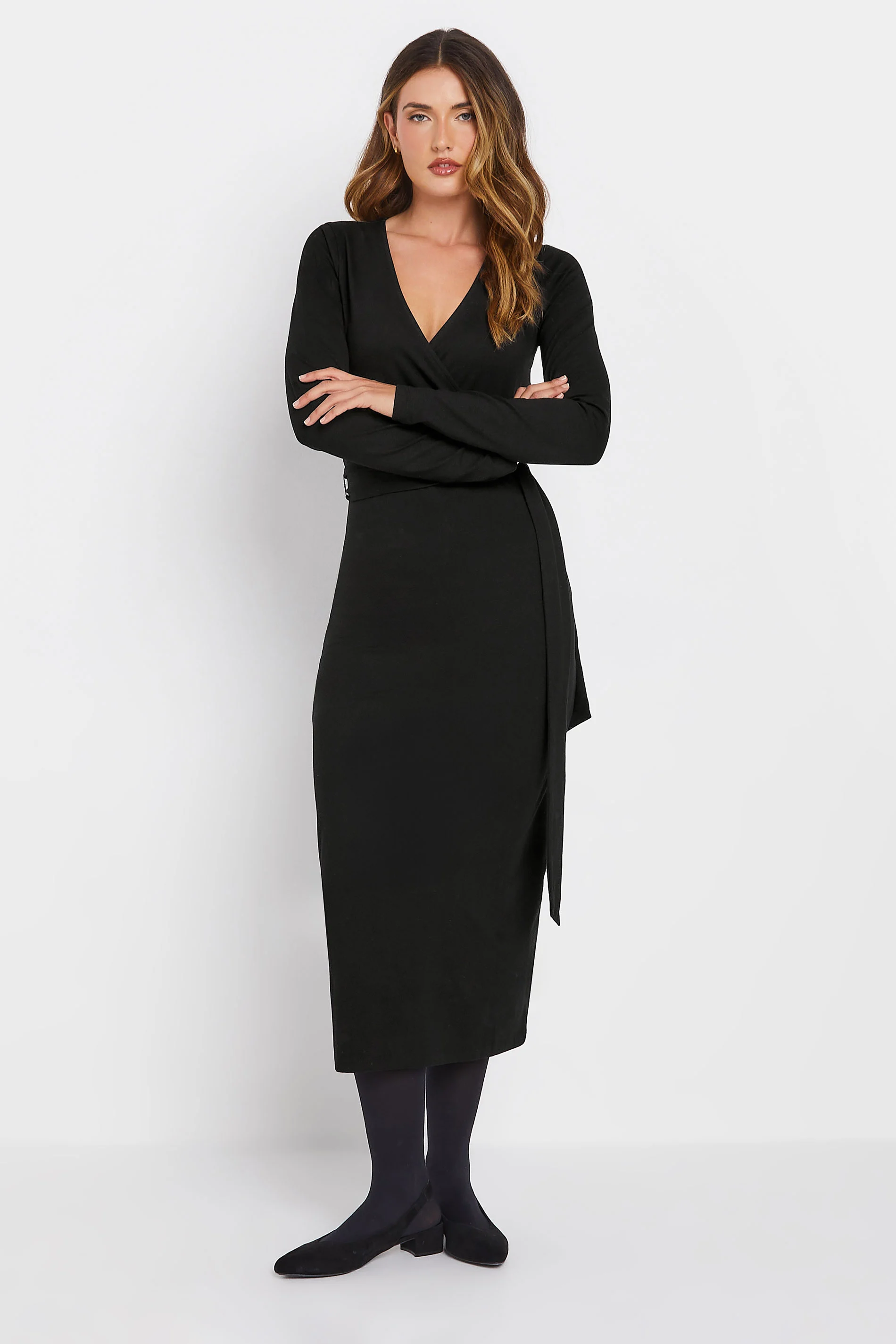 Lts Tall Black Wrap Midi Dress 20 | Tall Women's Midi Dresses