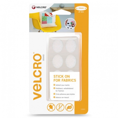 VELCRO Brand VELCRO® Brand Stick On Ovals For Fabrics, 24mm, Pack of 8, White