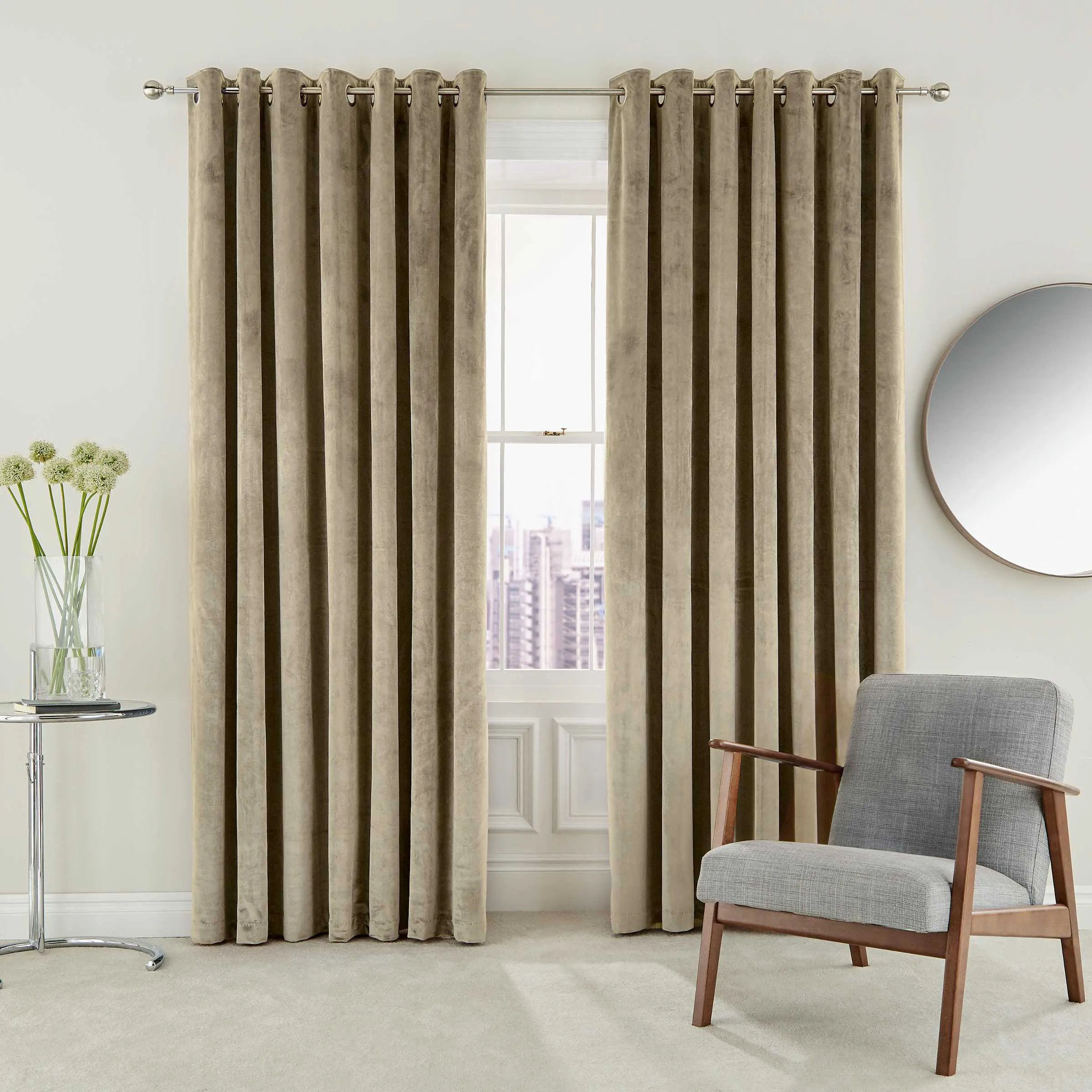 Helena Springfield Escala Lined Curtains 90" x 90", Sand