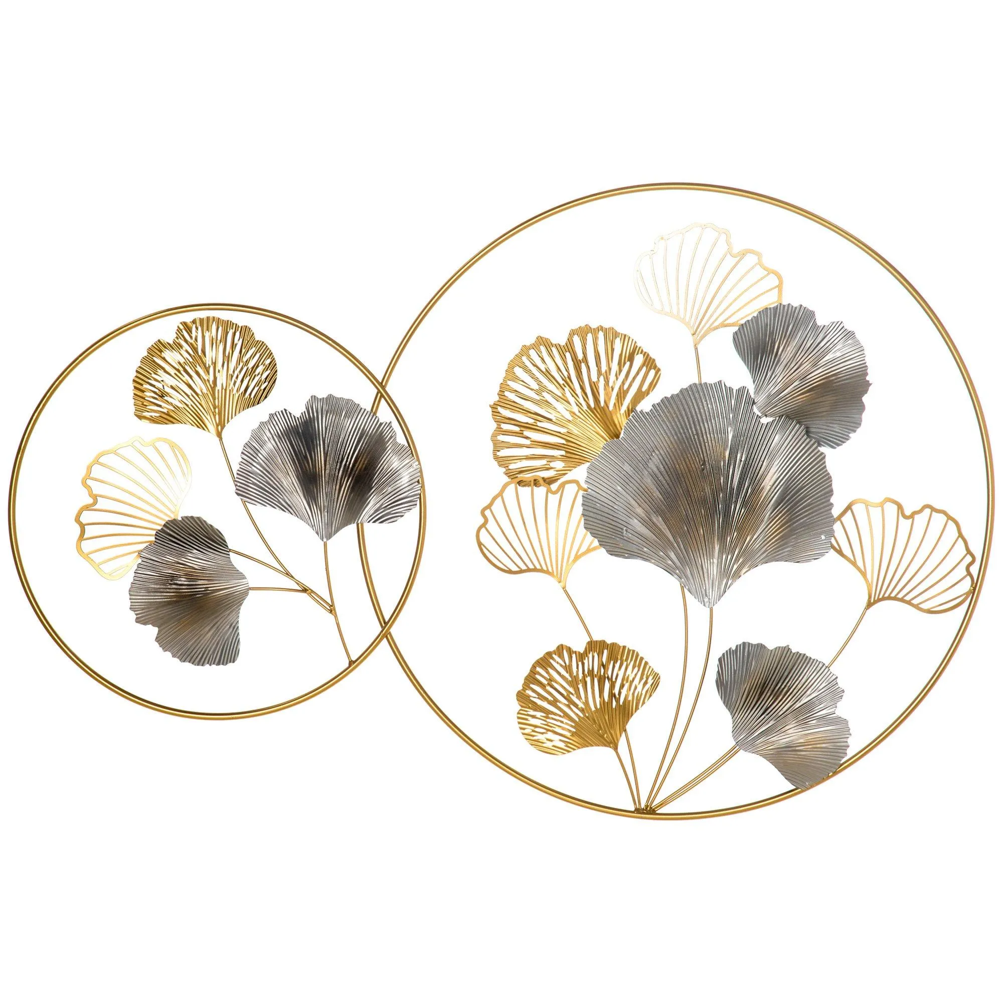 Homcom 3D Metal Wall Art Modern Ginkgo Leaves Hanging Wall Sculptures Home Decor for Living Room Bedroom Dining Room, Gold