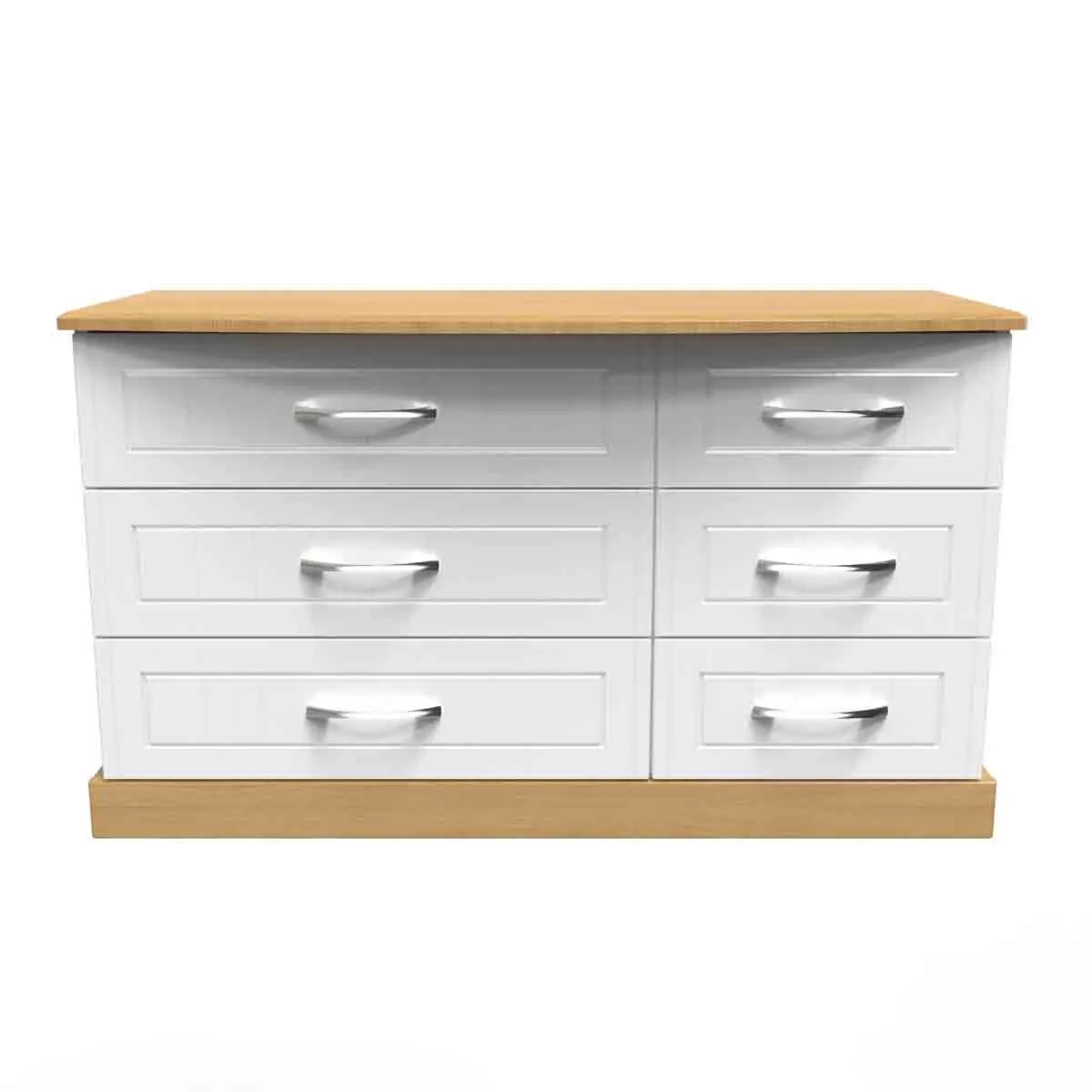  Ready Assembled Whitney 6 Drawer Dresser Unit In White Ash & Oak