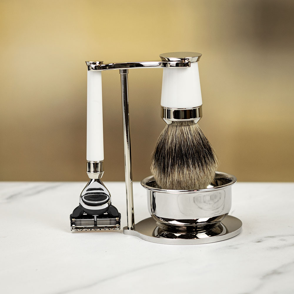 Erbe Solingen Paris High-Grade Resin Fusion Shaving Set - White - can be Engraved or Personalised